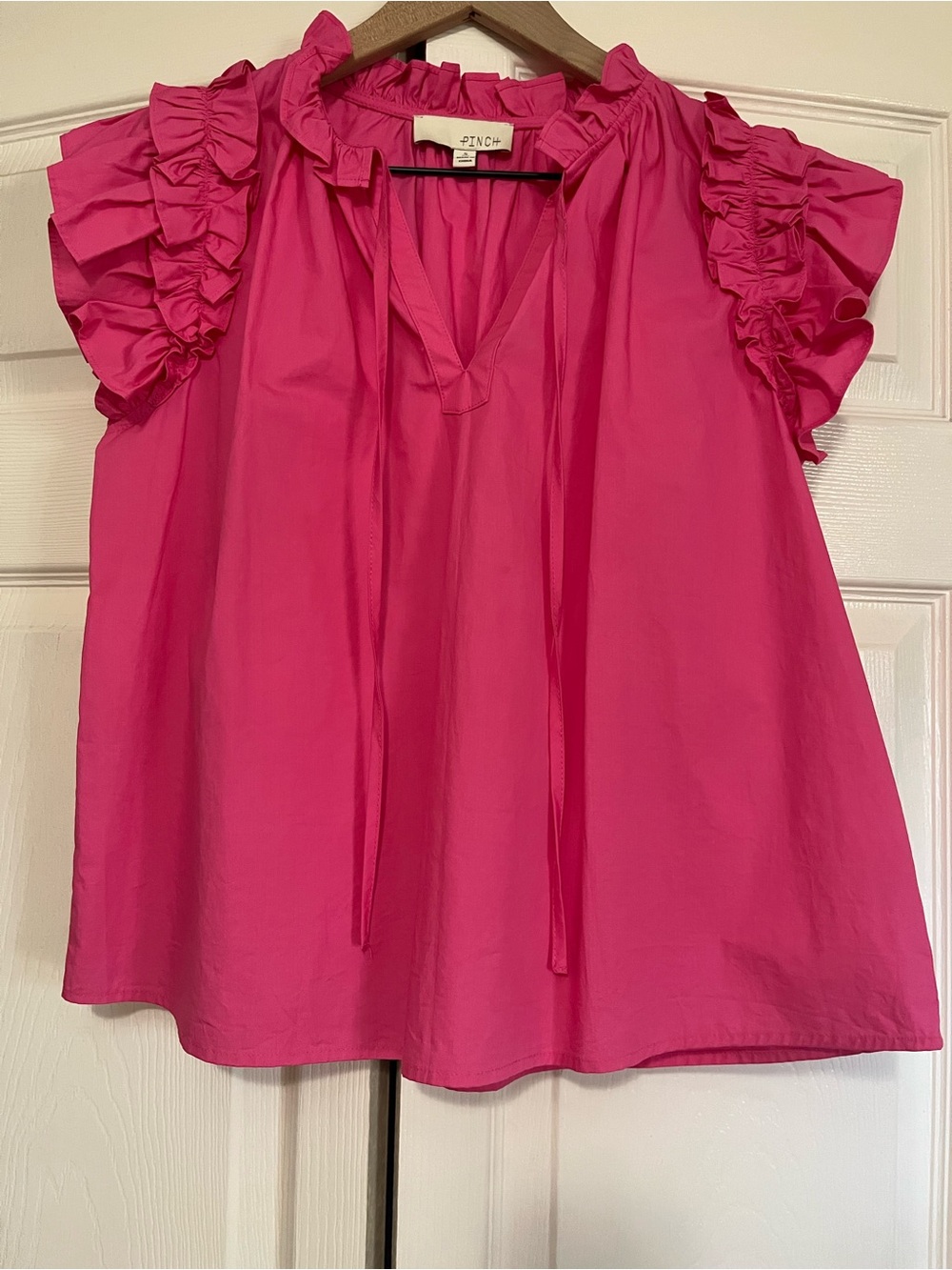 PINCH Pink Ruffle Sleeve Top With Front Tie